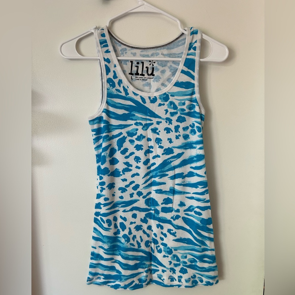 Lilu Vibrant Blue and White Patterned Tank Top